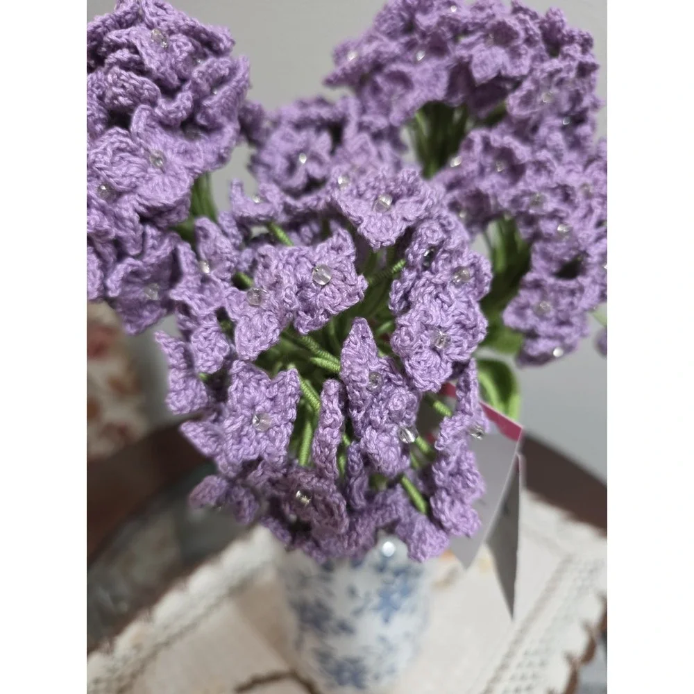 Handmade Crochet Hydrangea‎ Flowers Set of 5 – Purple Lavender – Forever Flowers